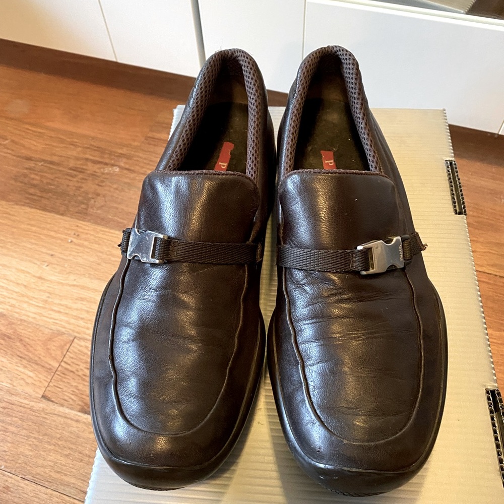 Prada brown Nappa sport loafers